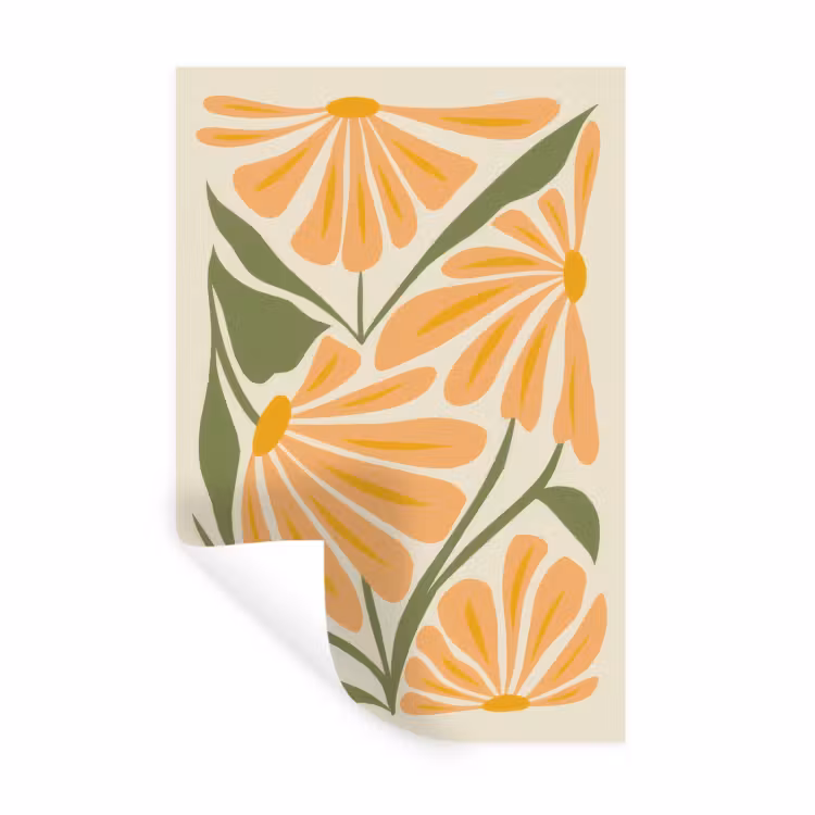 Blaadjes - Zachtoranje - Bloemen Muursticker klein -3d
