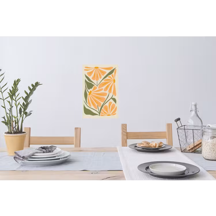 Blaadjes - Zachtoranje - Bloemen Muursticker klein -eettafel