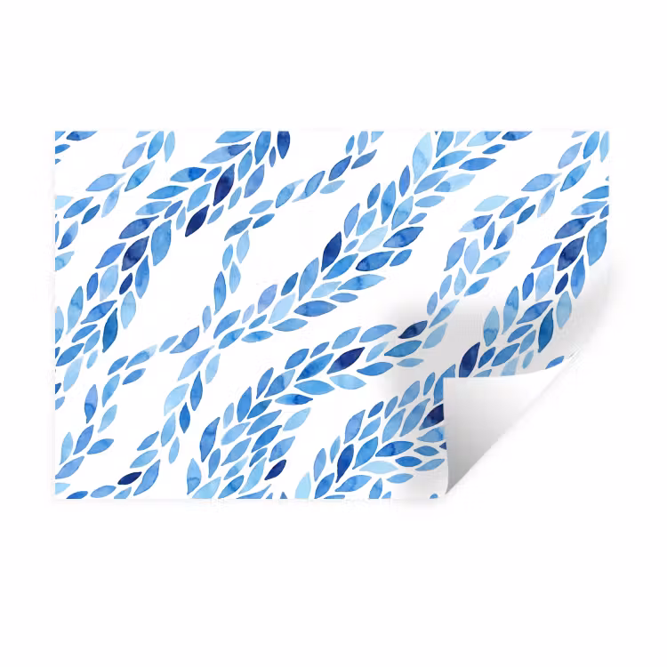 Bladeren - Aquarel - Patroon - Modern - Blauw Muursticker klein -3d