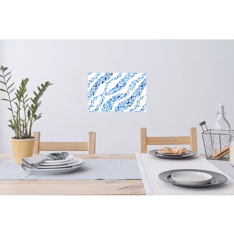 Bladeren - Aquarel - Patroon - Modern - Blauw Muursticker klein -eettafel