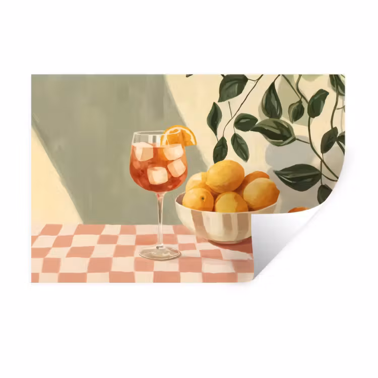 Citroenen - Glas - Tafelkleed - Geblokt Muursticker klein -3d