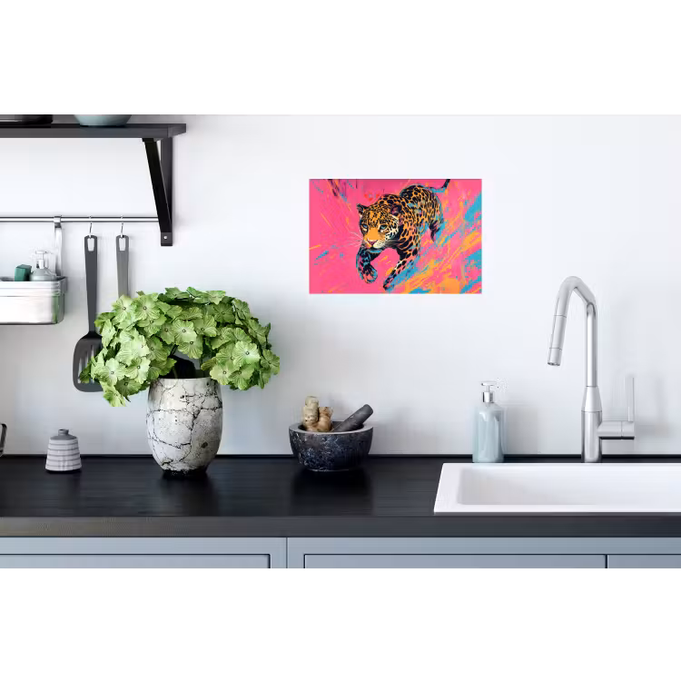 Luipaard - Roze - Oranje - Blauw - Verf Muursticker klein -keuken