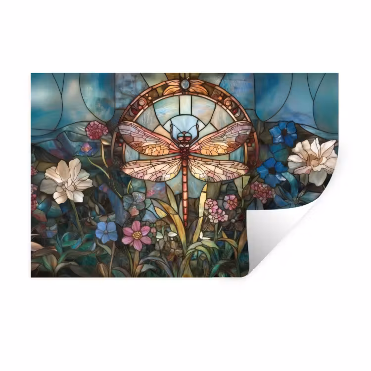 Libelle - Mozaïek - Bloemen - Kleurrijk Muursticker klein -3d