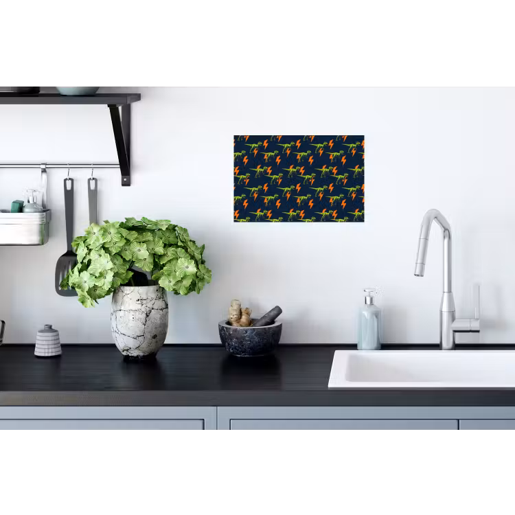 Bliksemschichten - Oranje - Dinosaurussen Muursticker klein -keuken