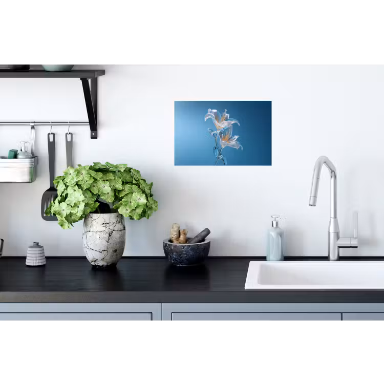 Lelies - Blauw - Glazen Muursticker klein -keuken