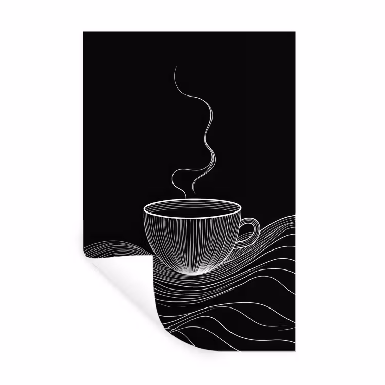 Lijntekening - Koffiekop - Zwart Muursticker klein -3d