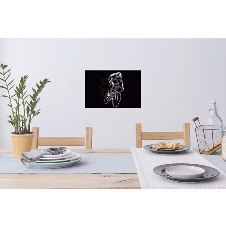 Lijntekening - Wit - Wielrennen - Snelheid Muursticker klein -eettafel