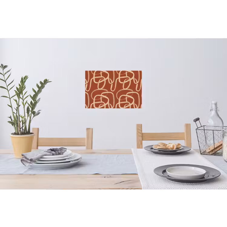 Lijnen - Abstract - Organisch - Terracotta - Crème Muursticker klein 286 -eettafel