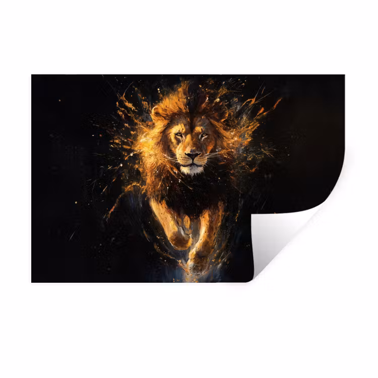 Leeuw - Zwart - Oranje - Verf Muursticker klein -3d
