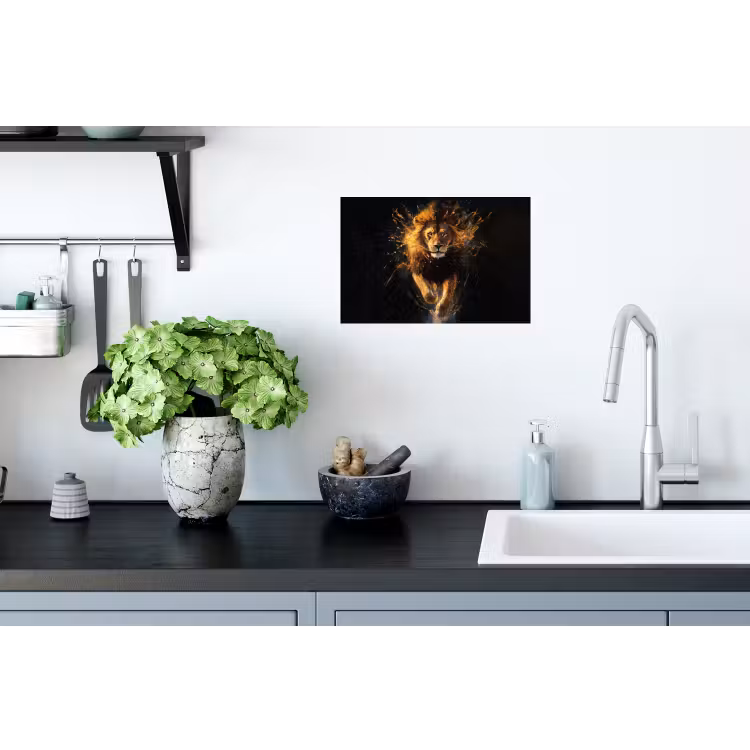 Leeuw - Zwart - Oranje - Verf Muursticker klein -keuken
