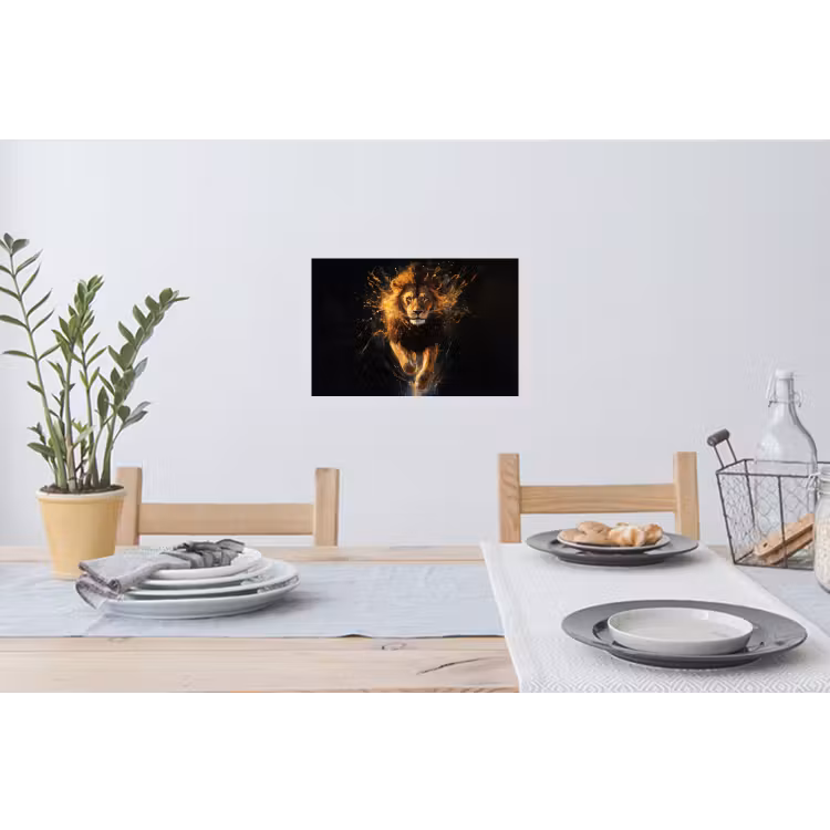 Leeuw - Zwart - Oranje - Verf Muursticker klein -eettafel