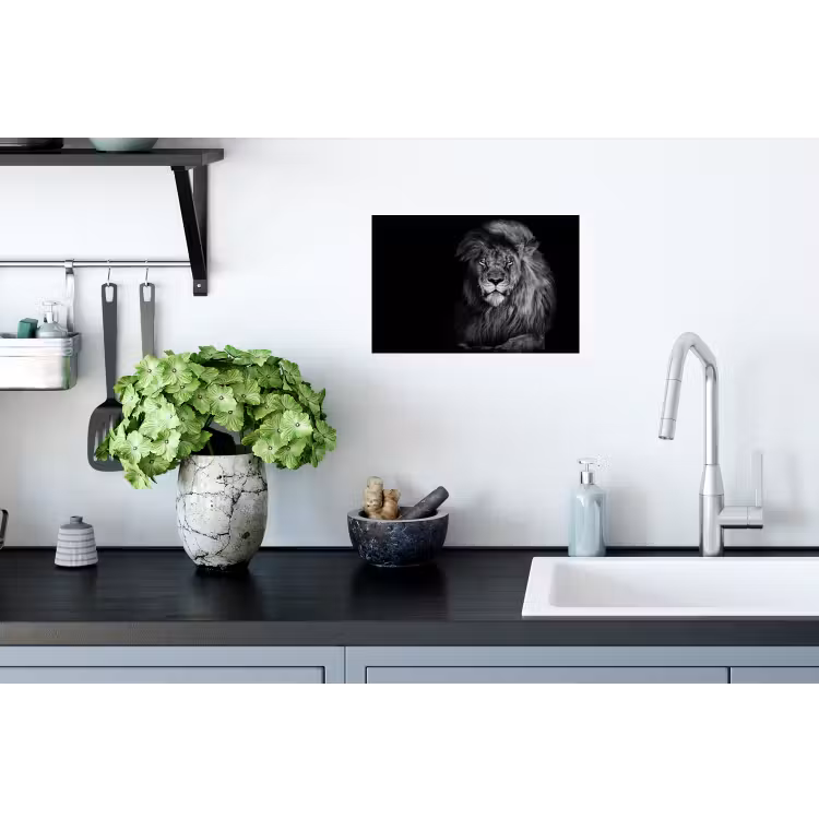 Leeuw - Ogen - Oranje - Zwart wit - Dieren - Portret Muursticker klein -keuken