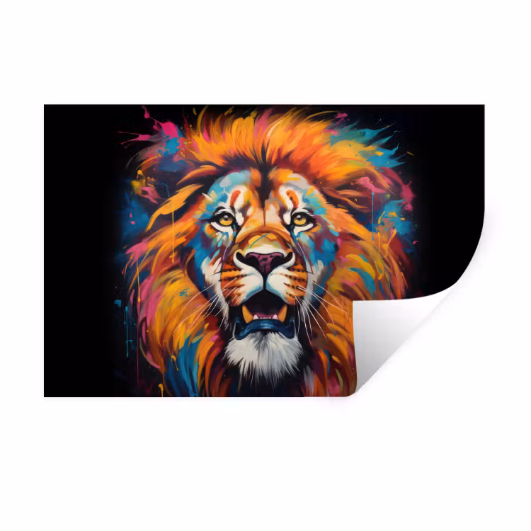 Leeuw - Graffiti - Dieren - Zwart Muursticker klein -3d