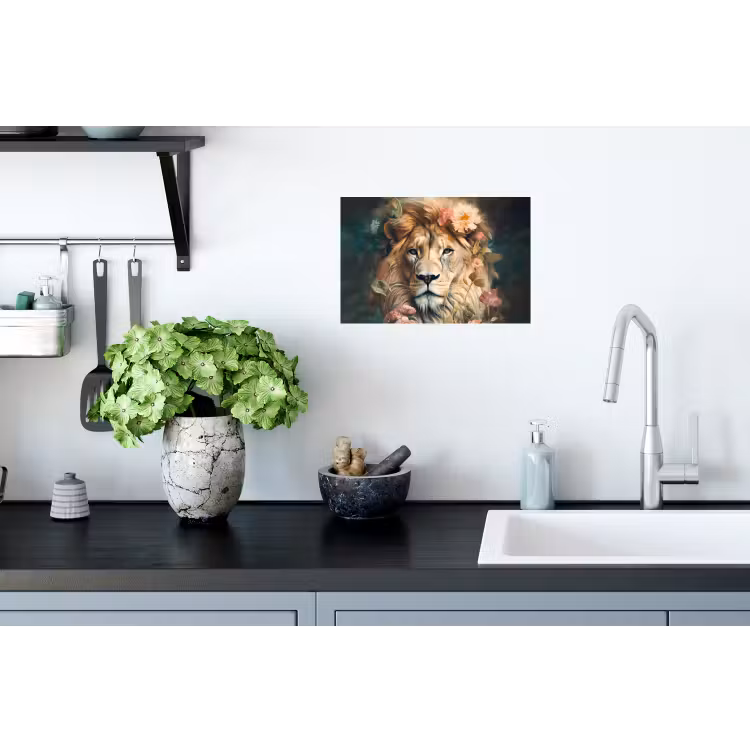Leeuw - Leeuwenkop - Wilde dieren - Bloemen Muursticker klein -keuken