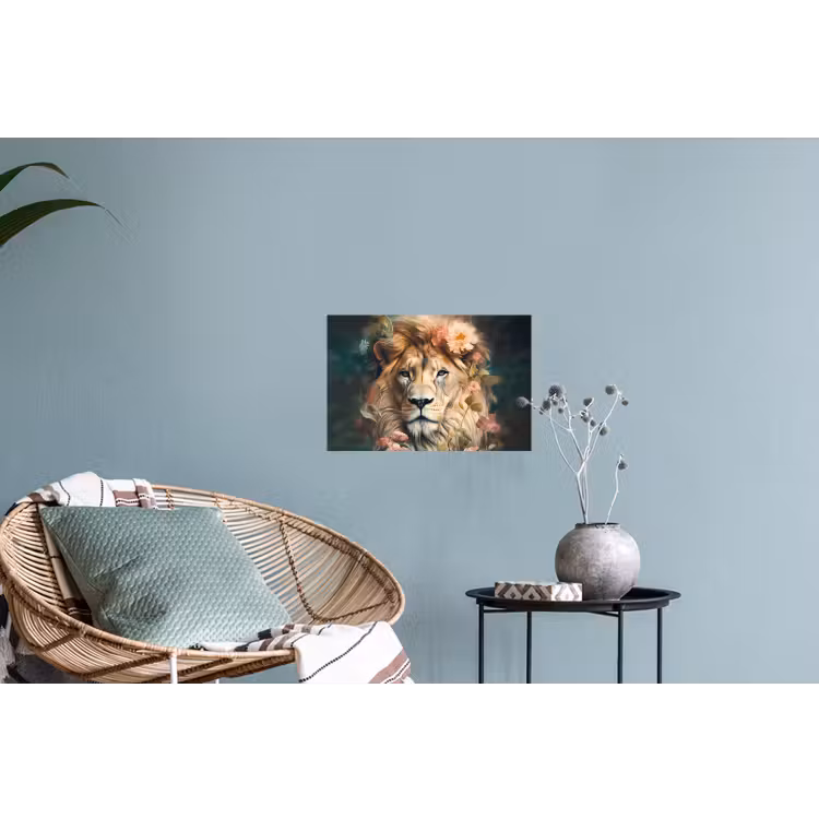 Leeuw - Leeuwenkop - Wilde dieren - Bloemen Muursticker klein -plant