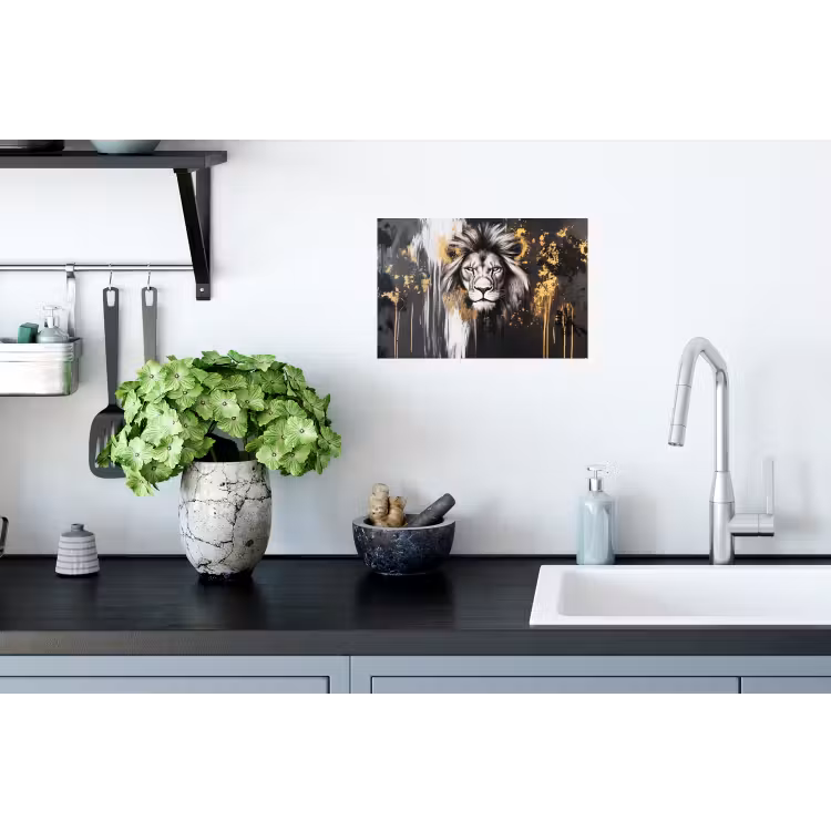 Leeuw - Portret - Verfspatten - Grijs Muursticker klein -keuken