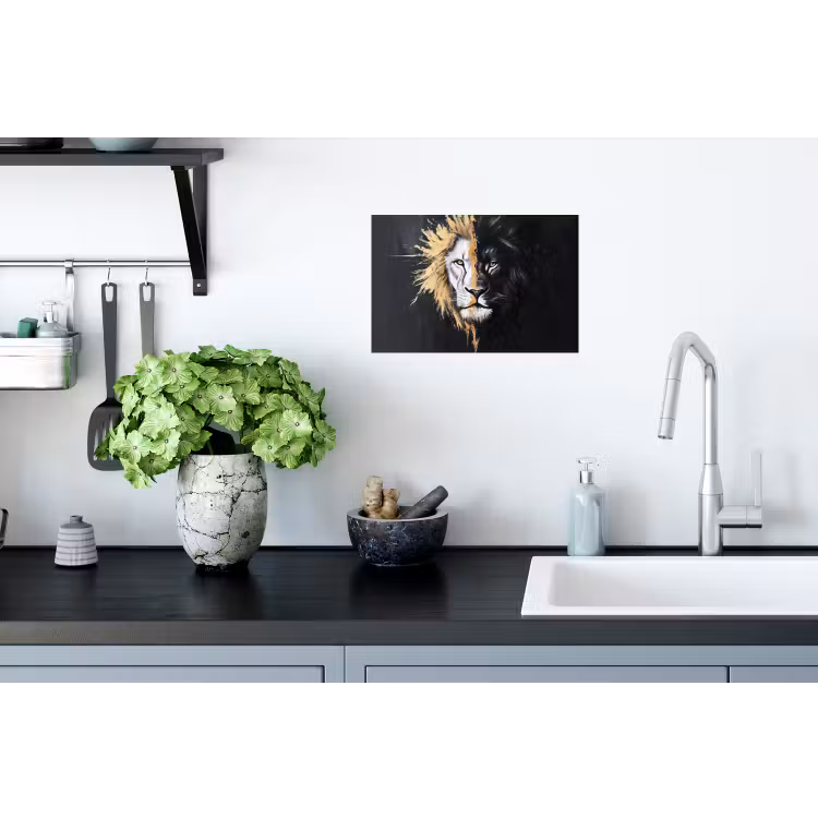 Leeuw - Gesplitst - Zwart - Lijn Muursticker klein -keuken