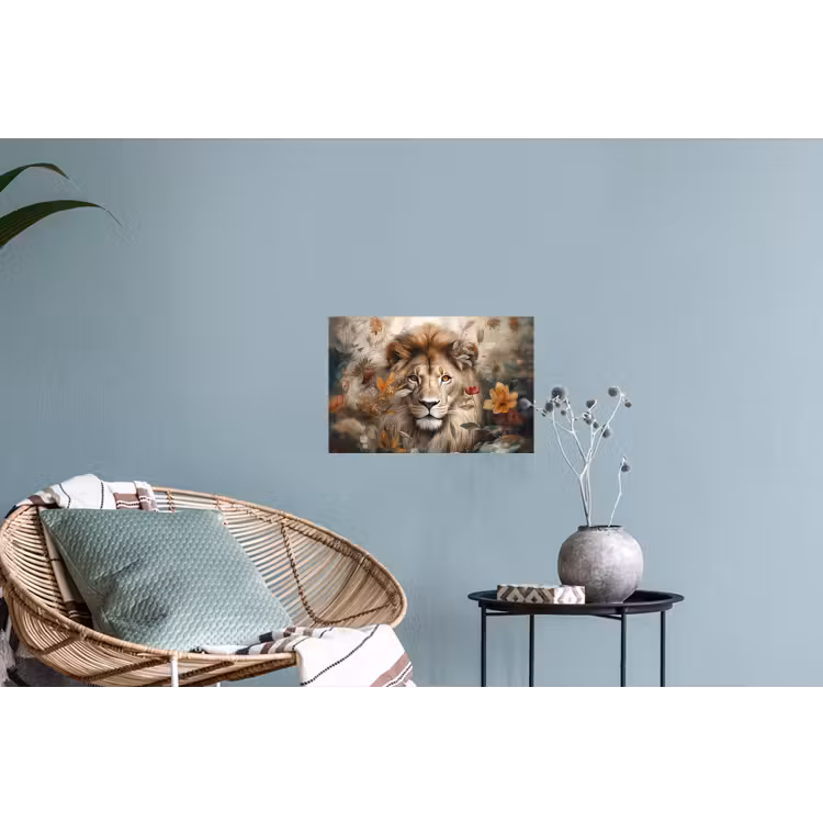 Leeuw - Wilde dieren - Planten - Natuur - Bloemen Muursticker klein -plant