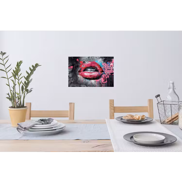 Lippen - Felroze - Graffiti - Verfstrepen Muursticker klein -eettafel