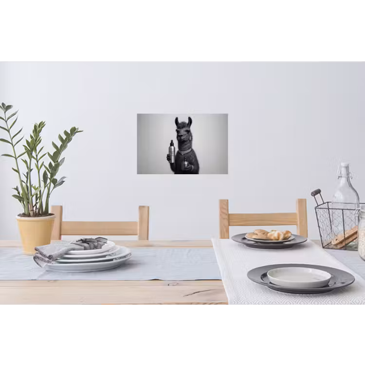 Lama - Flessen - Zwart - Wit Muursticker klein -eettafel