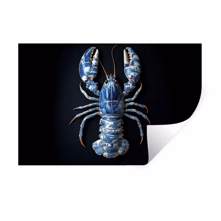 Kreeft - Delftsblauw - Schild - Stoer Muursticker klein -3d