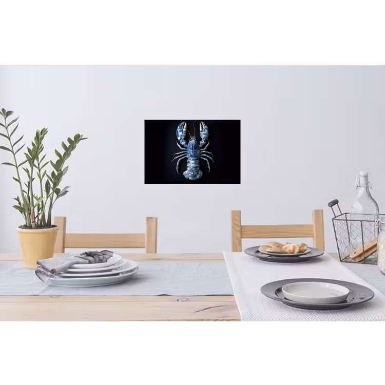 Kreeft - Delftsblauw - Schild - Stoer Muursticker klein -eettafel