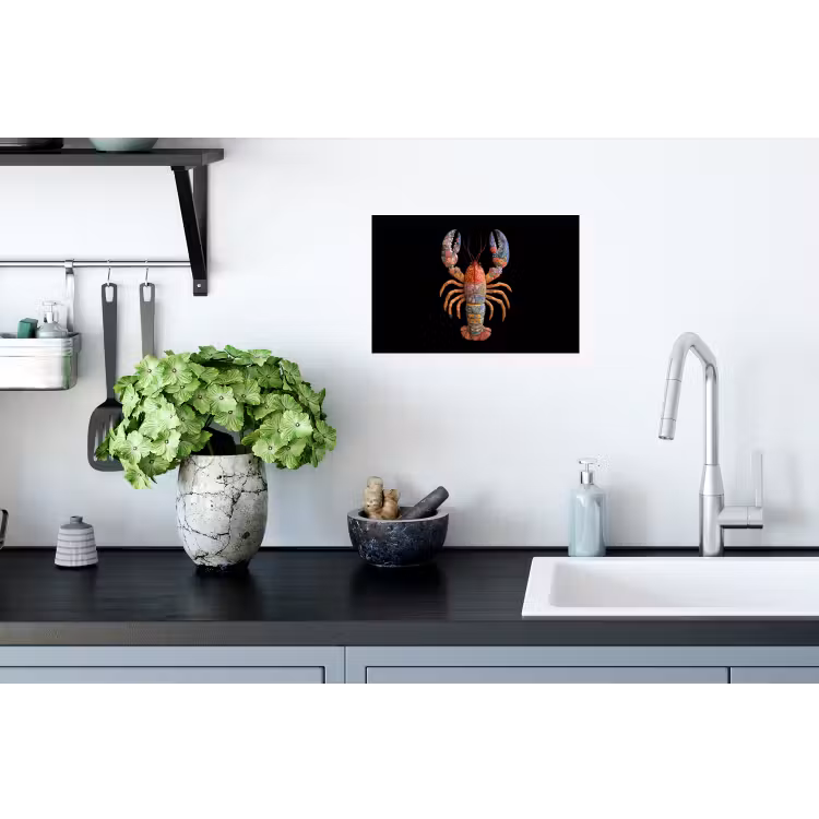 Kreeft - Borduur - Kleurrijk - Bloemen Muursticker klein -keuken