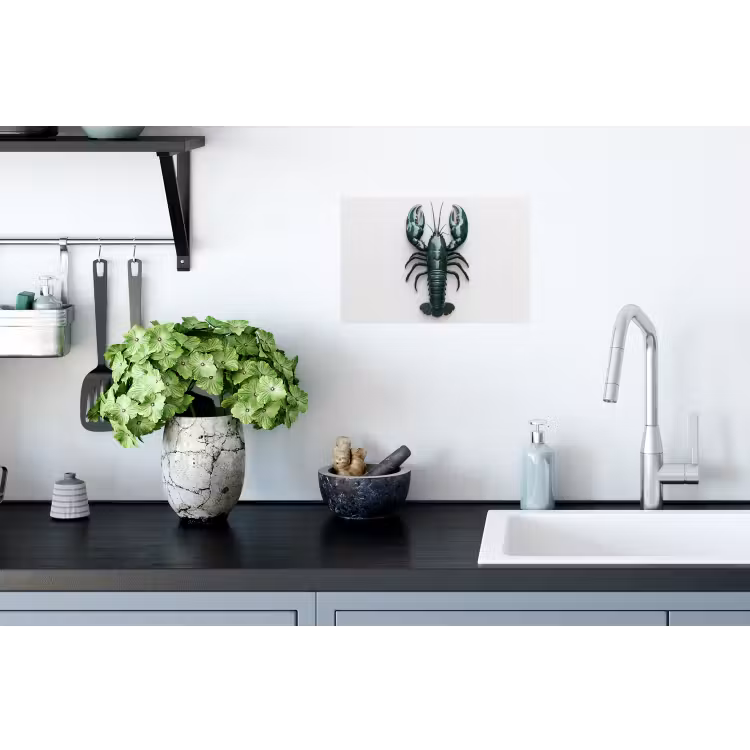 Kreeft - Glossier - Groen - Wit Muursticker klein -keuken