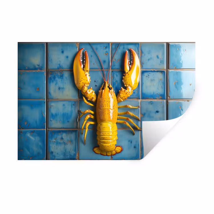Kreeft - Geel - Blauw - Tegels Muursticker klein -3d