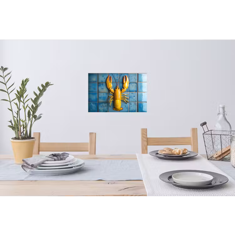 Kreeft - Geel - Blauw - Tegels Muursticker klein -eettafel