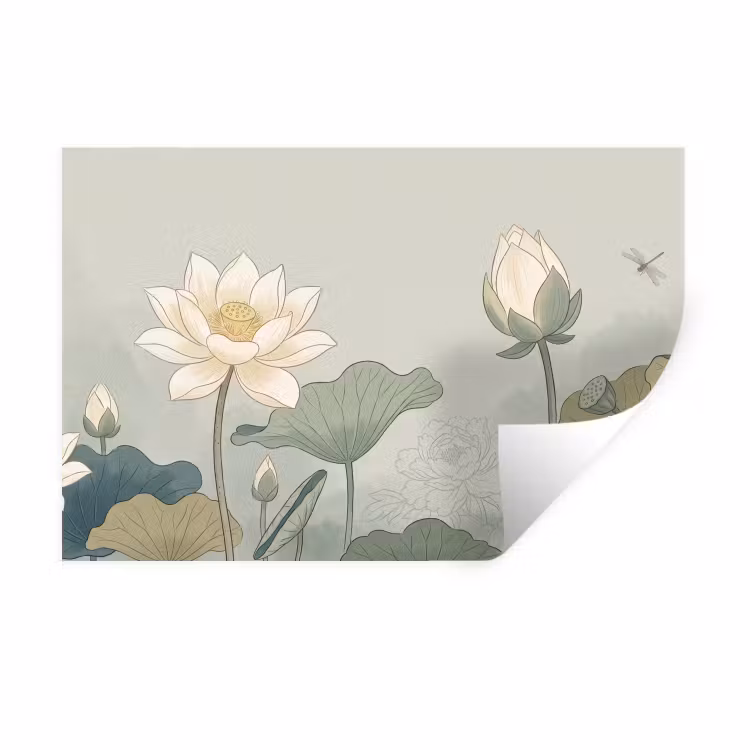 Lotus - Bloemen - Groen Muursticker klein -3d