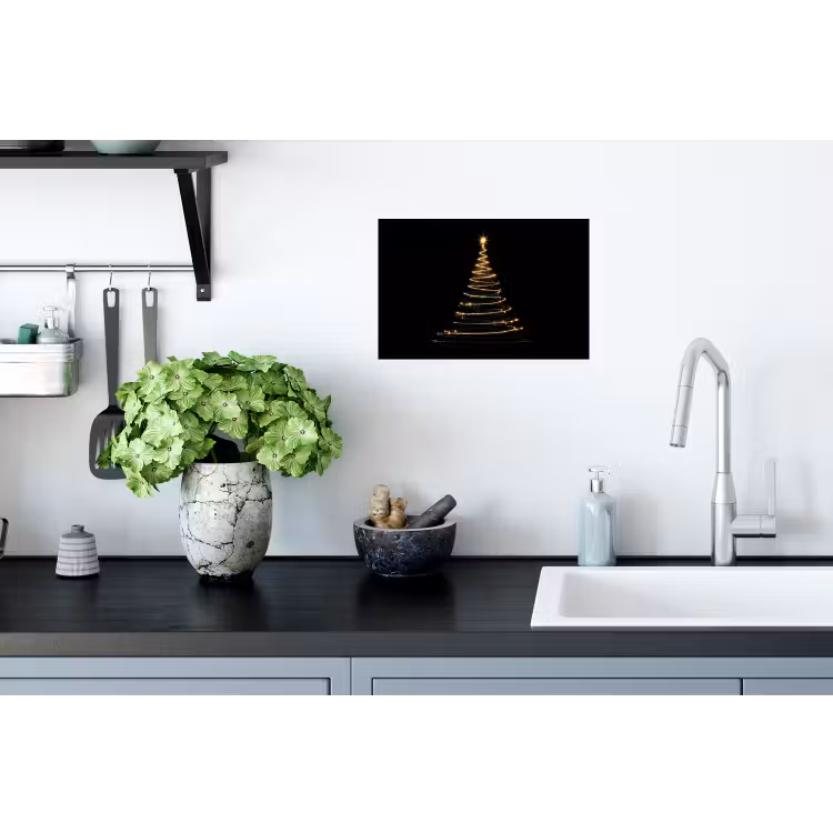 Magisch - Kerstboom - Lichtspiralen - Zwart Muursticker klein -keuken