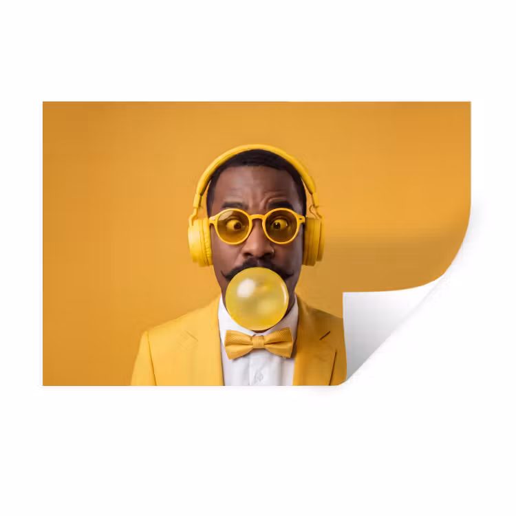 Man - Bubblegum - Portret - Geel - Modern Muursticker klein -3d