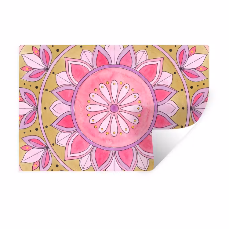 Mandala - Patroon - Kunst - Aquarel - Roze Muursticker klein -3d