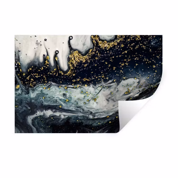 Abstracte vormen uit de natuur met witte en gouden en donkere kleuren Muursticker klein -3d
