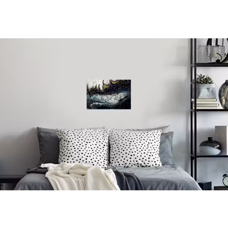 Abstracte vormen uit de natuur met witte en gouden en donkere kleuren Muursticker klein -slaapkamer
