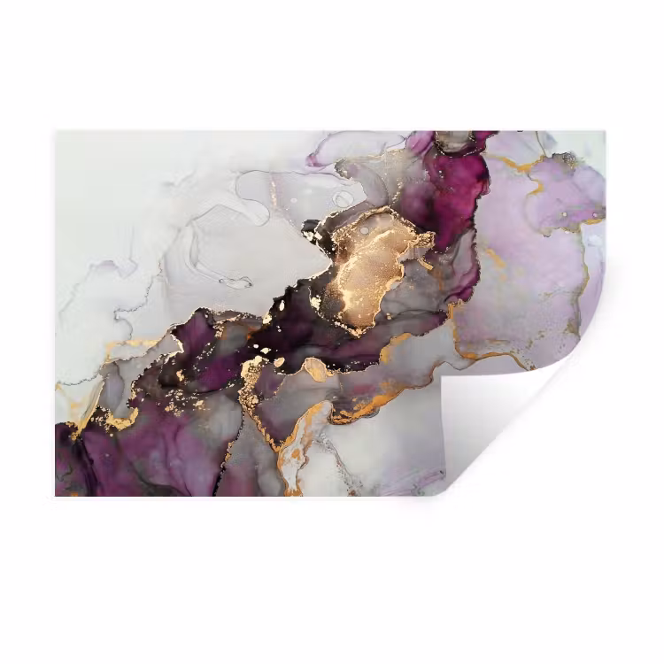 Marmer - Abstract - Goud - Paars Muursticker klein -3d