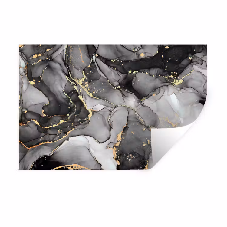 Marmer - Zwart - Goud - Grijs Muursticker klein -3d