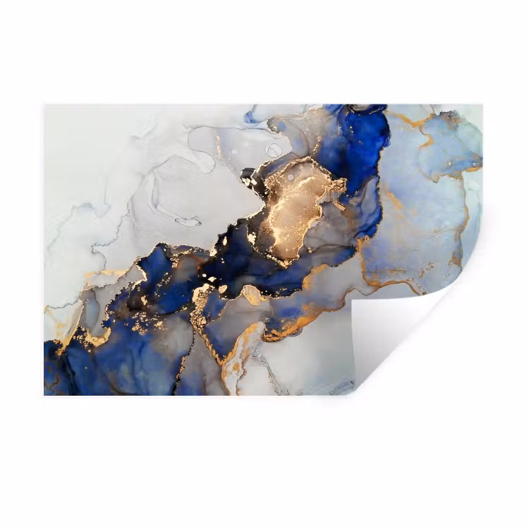 Marmer - Blauw - Goud Muursticker klein -3d