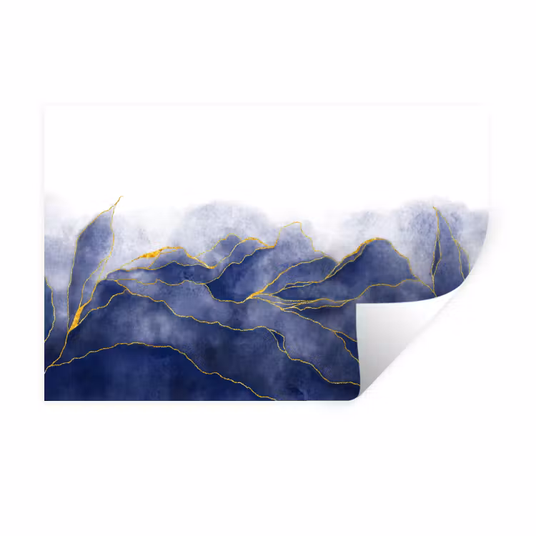 Marmer - Blauw - Marmerlook - Goud - Textuur Muursticker klein -3d