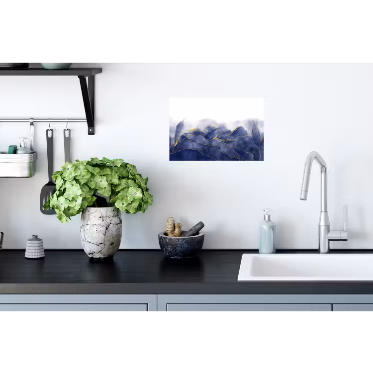 Marmer - Blauw - Marmerlook - Goud - Textuur Muursticker klein -keuken