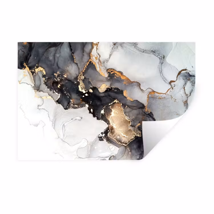 Marmer - Goud - Abstract - Zwart Wit - Luxe Muursticker klein -3d