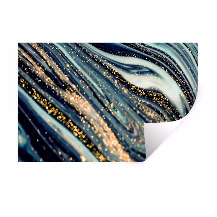 Marmer - Goud - Blauw - Glitter - Marmerlook - Abstract Muursticker klein -3d