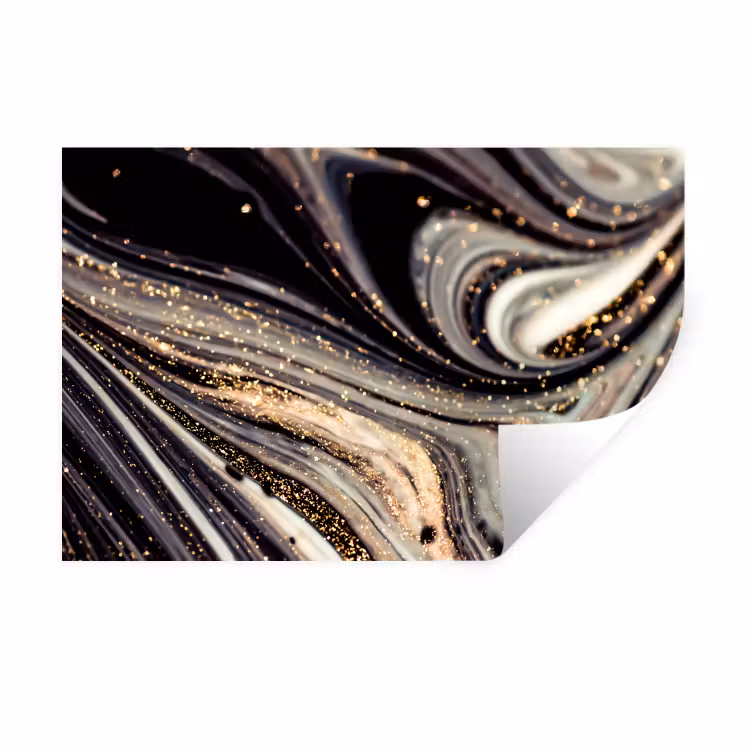 Marmerlook - Zwart - Goud - Wit - Glitter - Marmer Muursticker klein -3d
