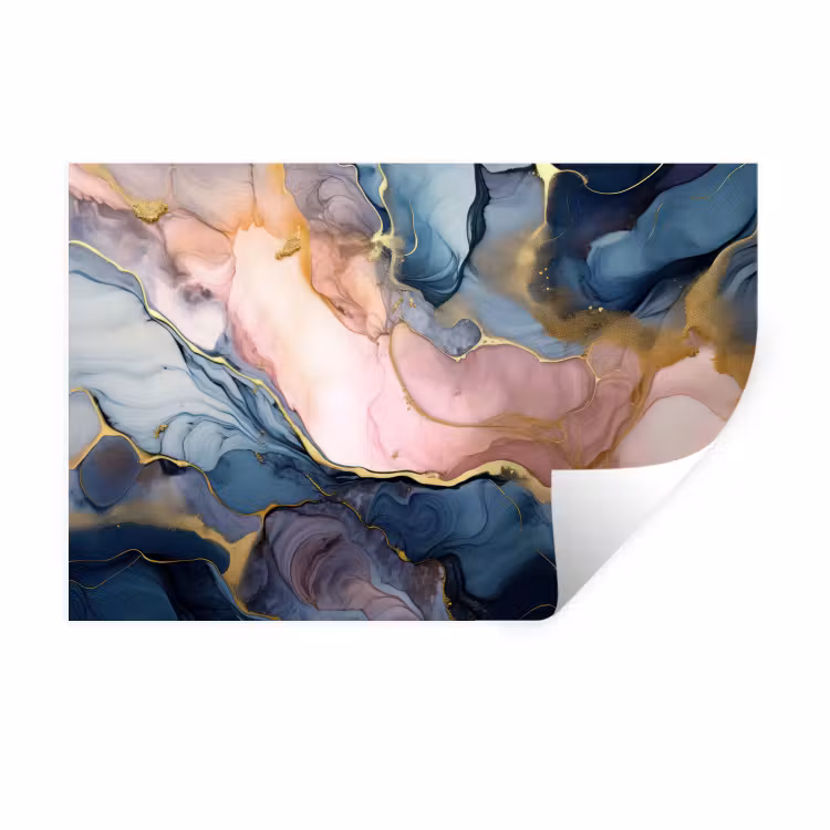 Marmer - Roze - Blauw Muursticker klein -3d