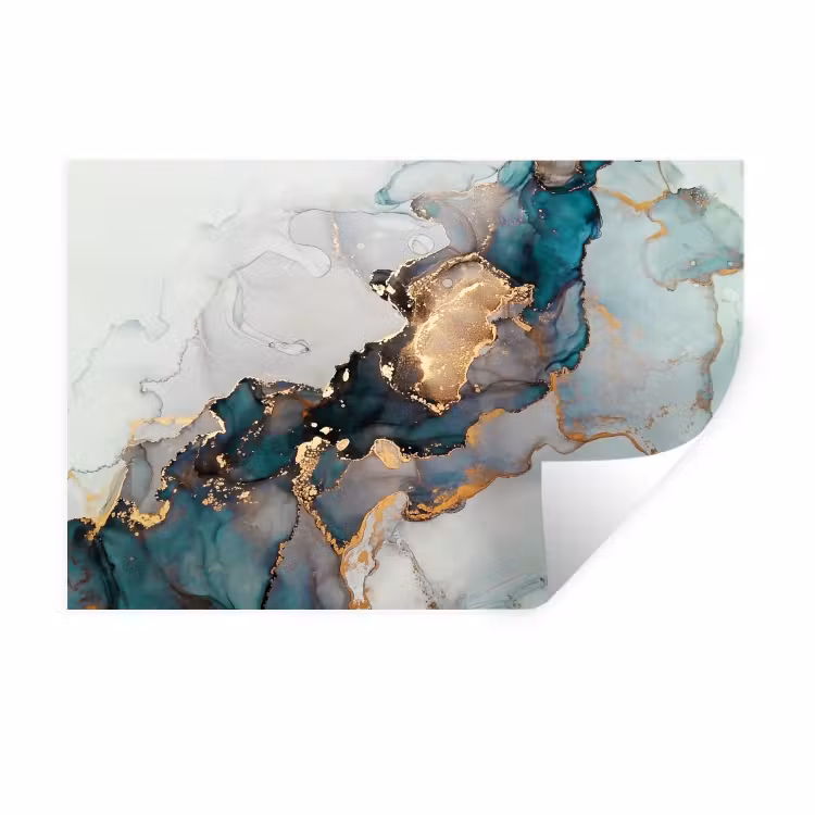 Blauw - Marmer - Goud Muursticker klein -3d