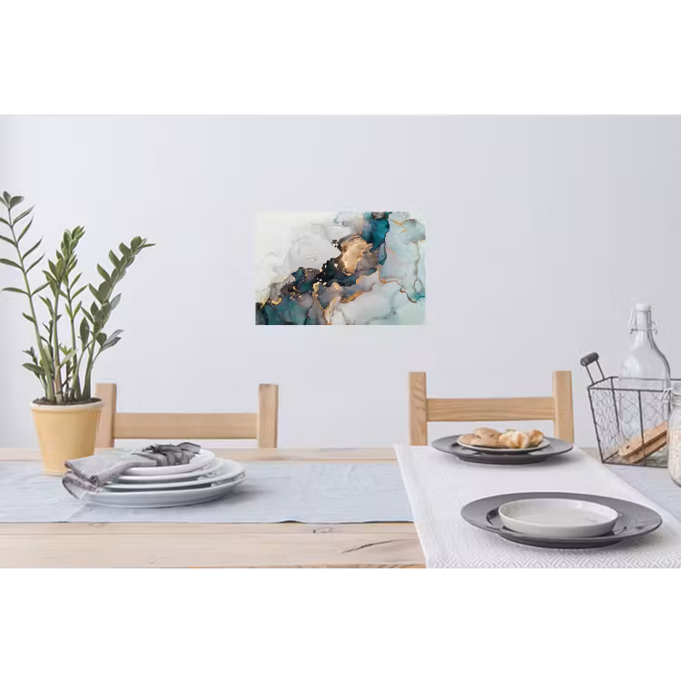 Blauw - Marmer - Goud Muursticker klein -eettafel