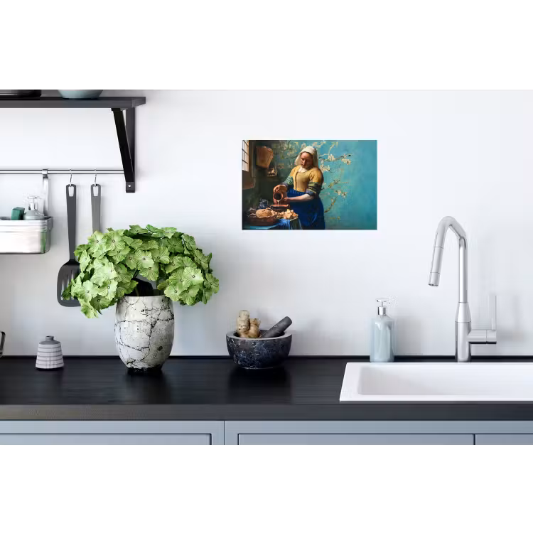 Melkmeisje - Amandelbloesem - Van Gogh - Vermeer - Schilderij - Oude meesters Muursticker klein -keuken