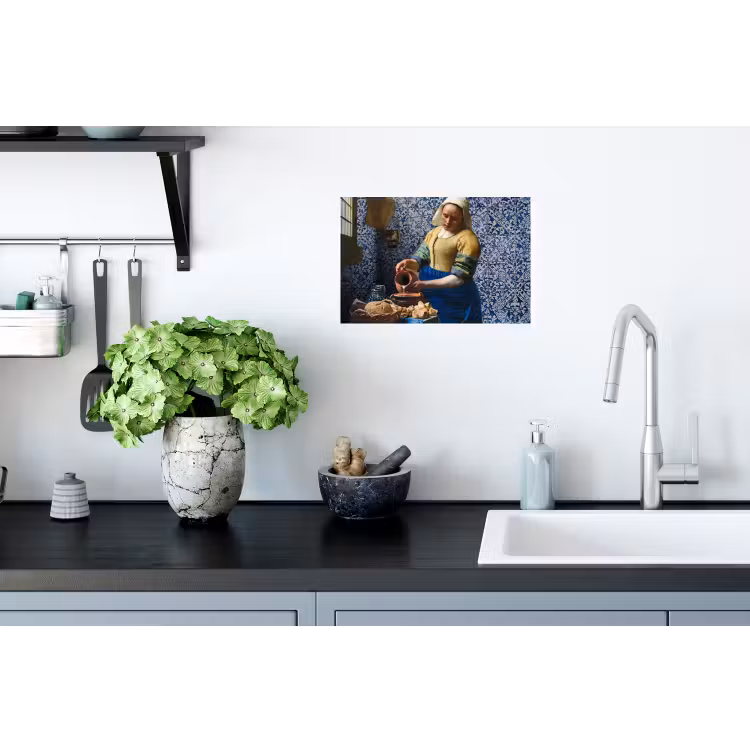 Melkmeisje - Delfts Blauw - Vermeer - Schilderij - Oude meesters Muursticker klein -keuken