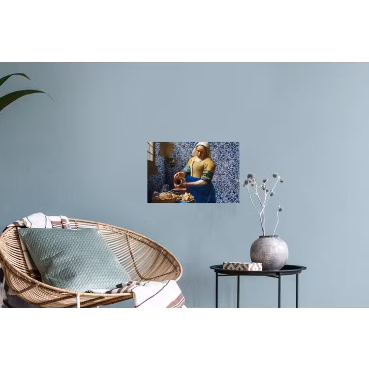Melkmeisje - Delfts Blauw - Vermeer - Schilderij - Oude meesters Muursticker klein -plant